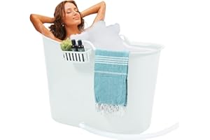 FlinQ Bañera Blanco | Bañera portátil para adultos | Ideal para cuartos de baño pequeños | Bañera Adultos XL y Niños | Bañera de exterior | Bañera de plástico portátil para ducha