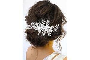 Edary Peigne à cheveux en forme de fleur argentée avec perles et cristaux pour femme et fille