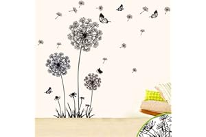 GUANGMU Adesivi Murali Fiori Removibili Adesivi da Parete Sticker Decorativi Parete per Camera da Letto Soggiorno - Adesivo Tarassaco