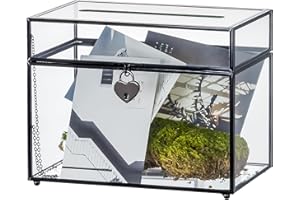 NCYP Small Wedding Card Box with Slot and Lock - 25x14.2x19.6 CM Black Glass Envelope Holder for Party Reception, Home Tabletop Decor - Slot Length 18 cm (Glass Box Only)