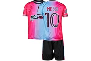 emrblack Miami Lionel Messi Kinder Trikot #10, Komm mit Shorts Fußballfans (4-13 Jahre)