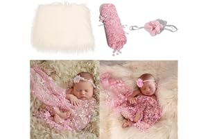 Camidy Accessoires Photo Bébé 3Pcs Couverture Moelleuse Bébé + Enveloppe Nouveau-Né + Bandeau Fleur Ensemble Garçons Filles Tenues de Photographie de Bricolage