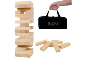 GOTHINK Classic Wooden Tumbling Tower Game, 54pcs Timber Stacking Blocks Board Game with Carry Case, Family Night Toy Game Gift for Kids and Adults, Standard Size with Storage Box