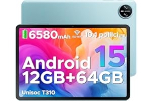 DOOGEE Tab A9 Android 15 Tablet 10 Pollici, 12(3+9) GB RAM + 64GB ROM (TF 2TB), 6580mAh Batteria, 5G+2.4G WiFi, 1280 * 800 IPS, BT5.0, 5MP+8MP, Tablet in Offerta Unisoc T310 Quad Core/OTG/Face Unlock