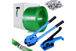 WCM Strapping Pallet Strapping Kit, Banding Kit, Packaging Strapping Tool with 16mm x 300m Heavy-duty Polyester Strapping Coil Roll, 100 Metal Buckles and Dispenser Box – Certified 540kg Break
