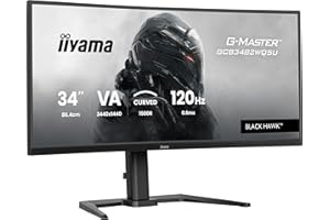 iiyama G-Master Black Hawk, VA courbé 1500R, 3440x1440@120Hz, 0.6ms, FreeSync Premium, 500cd, Haut-parleurs, DP, HDMI, USB HUB (2x3.2, 2xType C), 15cm Pied en réglable en Hauteur, ecran pc Gamer