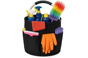 Jaffzora Cleaning Bucket Organiser Caddy, Cushioned Bag for Cleaning Products Organiser, Under Sink Storage for Cleaning Supplies with Handle, Black