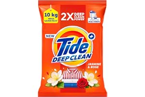 Tide Plus Detergent Washing Powder - 10kg Mega Saver Pack | Jasmine & Rose Fragrance | Removes deep-seated Oil...