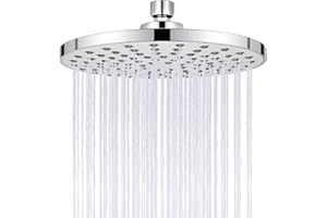 SIMDAO Cabezal de ducha de lluvia de alta presión, 20cm cabezal de ducha fijo, cabezal de ducha de lluvia, rociador redondo de techo, aspecto cromado moderno de lujo, boquillas de silicona