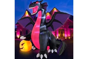 Danxilu 2,7M Gonfiabile Halloween Drago Dominante con Zucca, Gonfiabili Halloween Esterno con Luci a LED Spettrale per Divertimento Vacanza Festa Cortile Giardino Prato Decor