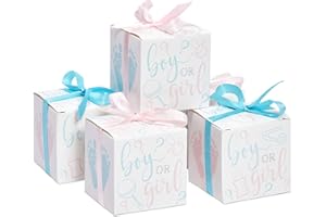 SPARKLE AND BASH Gender Reveal - Scatole per bomboniere con nastri rosa e blu, confezione da 50