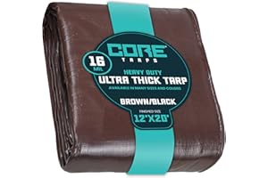 Core Tarps Lona de protección Lona Impermeable con Ojales, (3.65m X 6.1m, 265 g/m²) 16 Mil, Funda Protectora para Techo, Barco, Muebles, Jardín, Piscina, Coche, Marrón/Negro