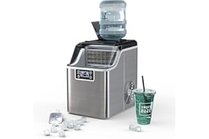 RELAX4LIFE Máquina de Cubitos de Hielo 3,2L 18kg/24H de Acero Inoxidable con Autolimpieza y Temporizador 1-24H, Ice Maker con Pala, Pantalla LCD y Tapa Transparente, Plateado