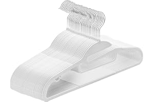 ABHENG Kleiderbügel Kunststoff, 30er-Pack Rutschfester Bügel mit U-förmiger Öffnung, Nass und Trocken, Platzsparender Kleiderbügel mit Krawattenhalter und 360° drehbarer Haken, Weiß + Silber, APY0430W