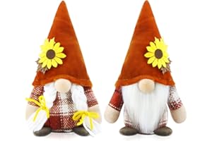 Godeufe 2-Piece Set Autumn Gonk Gnomes Plush Decorations Handmade Harvest Sunflower Maple Leaf Farmhouse Holiday Home Kitchen Party Ornaments