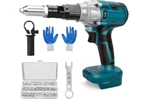 ROADTIME Pistola rivettatrice a batteria compatibile con Makita 18V batteria, Rivettatrice elettrica senza spazzole con luce LED, 175 rivetti, 4 adattatori e chiave, Rivettatrici portatili (senza batteria)