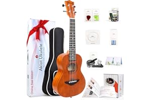 Aklot Niskie ukulele koncertowe G.Saite 23" solidne ukulele mahoniowe z torbą tunerem, pasek do lekcji online, dodatkowe stringi