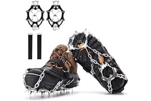 CYFIE Crampones Ligeros, 19 Dientes Tacos de Hielo Tracción Antideslizante Empuñaduras de Nieve, Crampones de Acero Inoxidable para Caminar, Senderismo, Escalada, Pesca y Montañismo