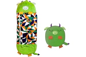 YLJYST Grand Sac de Couchage Heureux pour Enfants, Sac de Couchage 2 en 1 Animal de Dessin animé 2 en 1 de 180 x 63 cm, oreillers de Sac de Couchage Doux et Confortables
