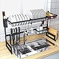 XCSOURCE Over Sink Dish Drying Rack Kitchen Counter Storage Shelf Drainer Organizer Utensils Holder Stainless Steel, Black
