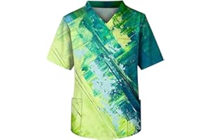 NHNKR Kasack Herren Pflege Tarnung Arbeitskleidung Mit Taschen Kurzarm Grosse GröSsen T-Shirt V-Ausschnitt Marmorierung Kleidung Uniformen