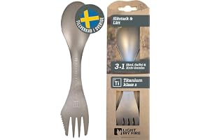 Light My Fire Titanium Spork, Återanvändbart Campingbestick, Survival Kit | Sked Kniv Gaffel Kombo för Camping Outdoor Vandring Picknick och Lunchlåda, Lätt och Kompakt, För matlagning över öppen eld