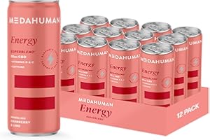 MEDAHUMAN CBD Drink (20mg), Energy, Cranberry & Lime, with Natural Caffeine, Ginseng, Vitamin C & B, Low Calorie, Vegan, Nootropic, Adaptogens & CBD Infused Clean Energy Drink (Pack of 12 x 250ml)