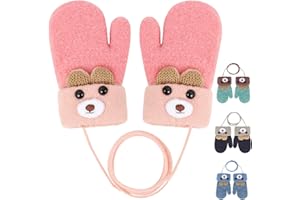 Becellen Invernali Mittens Bambino, Caldi Antivento Guanti Maglia con Cordino Neonato Carino Morbidi Foderati Guanti Termici Spessi Mittens per 0-3 Anni Bambini Ragazze