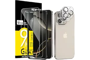 NEW'C 2 x Protector Pantalla para iPhone 16 Pro (6,3 Pulgadas) y 2 x Protector Pantalla Protector de Lente de Cámara - Cristal Templado - Ultra Resistente - Herramienta de instalación fácil incluida