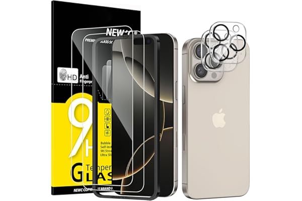 NEW'C 2 x Protector Pantalla para iPhone 16 Pro (6,3 Pulgadas) y 2 x Protector Pantalla Protector de Lente de Cámara - Cristal Templado - Ultra Resistente - Herramienta de instalación fácil incluida