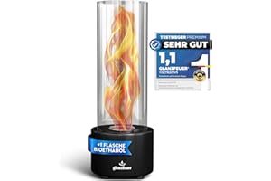 ‎GLANZFEUER Glanzfeuer Bioethanol Tischkamin Outdoor & Indoor inkl. Bioethanol - Extra lange Brenndauer mit Wirbelflamme - Tischfeuer Deko - Tisch Kamin Feuer Feuersäule - Garten & Deko Geschenk
