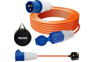 VELPAX Heavy Duty Caravan Hook Up Cable,25M Extension Lead &0.4M 3 Pin UK Plug,16 Amp Cable 240V Camping Extension Lead,for Campervans & Motorhomes' Everyday Use