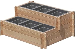 ‎GARTENPIRAT Gartenpirat Stufenbeet Holz Lärche Hochbeet zweistufig mit 6X Pflanzkasteneinsatz