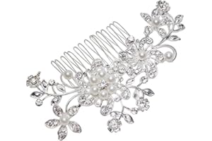 HOTPORTGIFT Buweiser, Damen-Haarreif zur Hochzeit, Blumen-Design, mit Strass-Steinen, Einsteck-Kamm, silber, FMISSACGHJH205