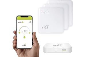 Thermostat pour radiateur Electrique Intelligente Connectée REKA - Contrôle Température Via Appli Tuya, Programmation, Détection Fenêtres Ouvertes - Compatible Assistants Vocaux (3, avec Passerelle)
