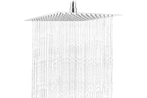 SOLVEX Rociador de ducha,8 pulgadas Placa de Ducha Ultra-Delgado Lluvia Cuadrada Cabezal de Ducha Lluvia de Alta Presión,Jets de Silicona,Alcachofa de Ducha de Acero Inoxidable(20x20cm)，DE-SP-50018