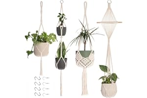‎TETSMG Makramee Blumenampel Hängend Innen, 4er Set Boho Deko Makramee Hängeampel mit Haken, Baumwollseil Blumentopf Hängend, Boho Zimmer Deko Aesthetic, Hängepflanzen Topf für Balkon Fenster Deko (Creme)