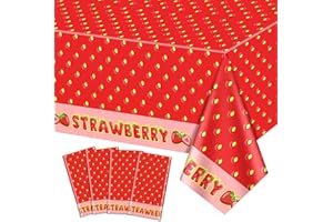 PTECDROTS 4Pcs Strawberry Tablecloths, Sweet One Table Cloths, Rectangular Strawberry Table Covers, Strawberry Birthday Party Supplies for Kids Girls Birthday Baby Shower Summer Fruit Party, 86 x 51 Inch