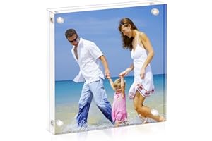 AMEITECH Akrylowa ramka na zdjęcia 10 x 10 cm (4 x 4 cale), przezroczyste dwustronne akrylowe ramki na zdjęcia, bezramkowe magnetyczne ramki na zdjęcia