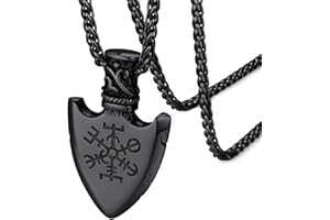 FaithHeart Collar Vikingo Colgante Hombre Vegvisir Thor Flecha Acero Inoxidable 316L Talismán Nórdica Joyería Protección Familia