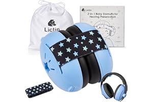 Lictin Gehörschutz Baby - 2-in-1 Baby Kopfhörer Lärmschutz 25dB - Baby Ohrenschützer Lärm Verstellbares Kopfband - Kopfhörer Babys Lärmschutz bis 48 Monate - Hörschutz Kinder Blau Stern