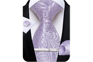 DiBanGu Men's Silk Woven Necktie Paisley Floral Tie Set with Pocket Square Cufflinks Tie Clip for Wedding Business