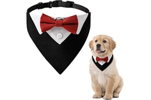 HACRAHO Formelles Hunde-Smoking-Bandana, 1 Stück, rotes Hunde-Smoking, Baumwolle, Hundehalsband, Hochzeitshalsband mit Fliege und Halsband für Hunde und Katzen, L