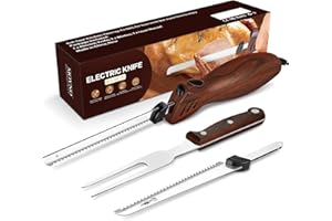 MOVNO elektrisches Messer, elektrisches Messer für Fleisch, Tranchieren von Truthahn, Brot, Geflügel, Filetieren, Schaumstoffbearbeitung und mehr, ergonomischer Griff, Gabel enthalten, Elektromesser