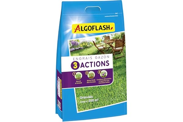ALGOFLASH Engrais Gazon 3 Actions, Jusqu'à 200m², 10 kg, ETRIA200N