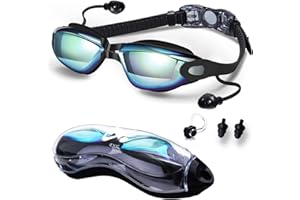 ADISPOTG DXK Swimming Goggles, No Leaking, Clear Vision,Anti Fog, UV Protection,Quick Adjustable Strap for Men, Women, Junior, Kids - Free Storage Case, Nose Clip and Earplugs