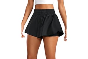 CRZ YOGA Women's 2 in 1 Flowy Running Shorts High Waisted Quick Dry Sport Gym Biker Shorts Athletic Tennis Skirts with Pockets