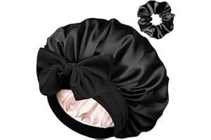 Yanibest Satin Silk Bonnet for Sleeping Women, Double Layer Hair Bonnet with Elastic Tie Band for Curly Natural Hair