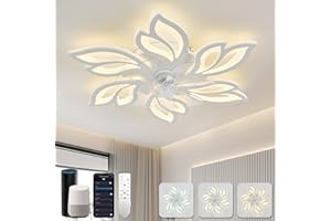 YUNLONG Ventilador de Techo con Luz Silencioso, Smart WiFi Lámparas de Techo con Ventilador y Mando, Compatible con Alexa y Google Home Assistant, Flor Plafon Ventilador Techo para Dormitorio, Blanco