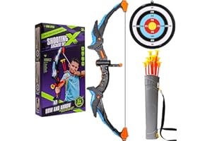 AZYVUM Arc et flèche pour Enfants, Jeu de Jouet à LED, 10 flèches avec ventouses, Objectif et charcon, Jouet d'entraînement intérieur et extérieur pour garçons et Filles